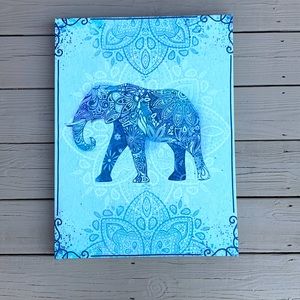 Blue and white elephant wall art decor